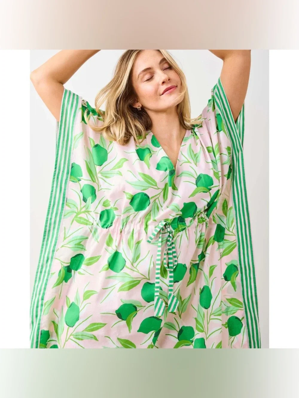 Print Fresh Lime Zest Organic Cotton Caftan OS P - Picture 3 of 15